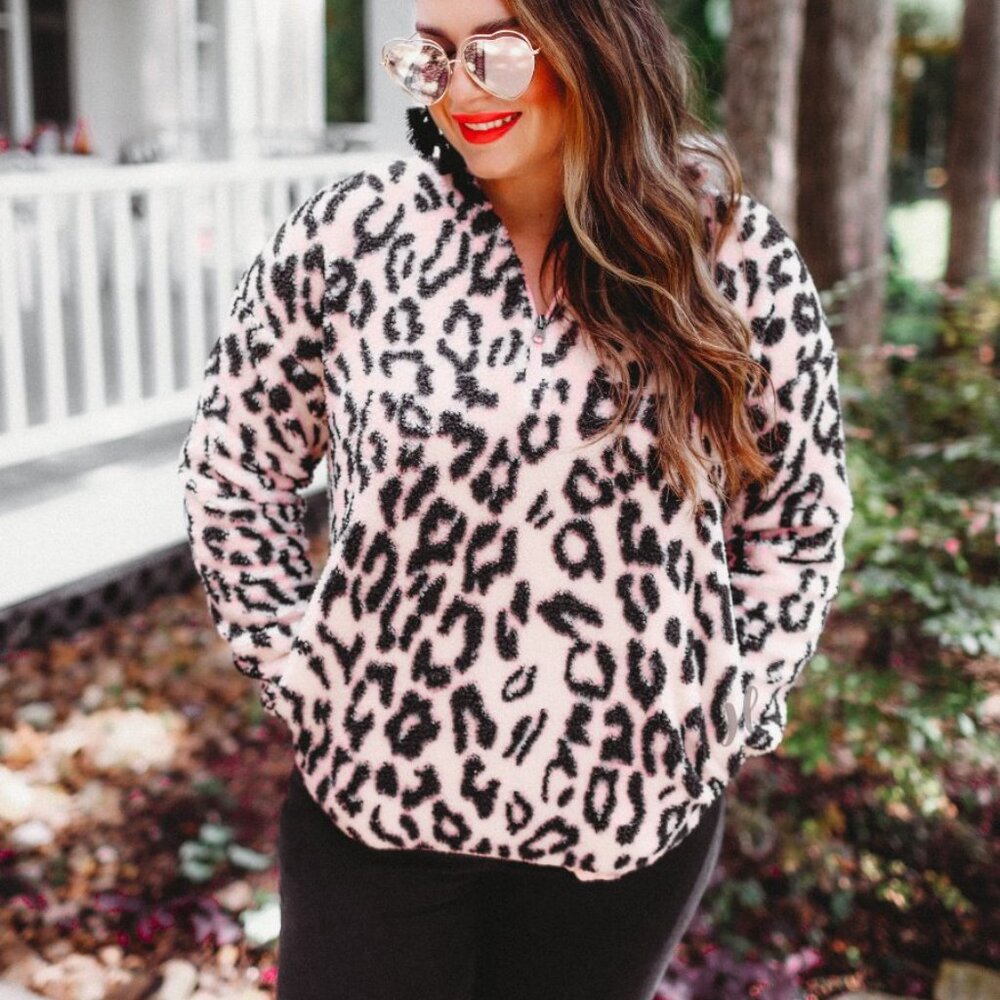 🌊Lynn Pink Leopard Pullover